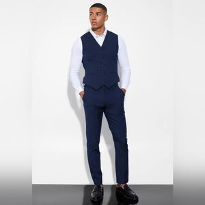 Boohoo Men's Deep Blue Dress Pants